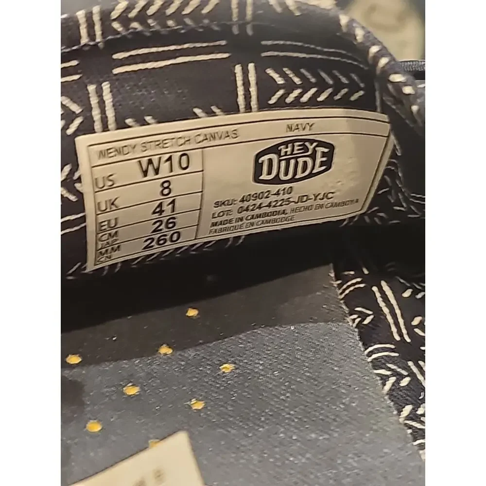 Hey Dude Wendy Navy Blue Stretch Canvas Women’s 10 Casual Slip-On